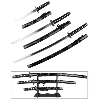 Lot 3 katanas dragon + socle - Katana sabre japonais.