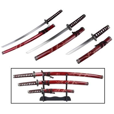 Lot 3 katanas dragon sabre japonais + socle Katana rouge