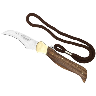 Serpette couteau greffoir champignon 19,5cm bois laiton