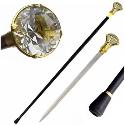 Canne épée bâton de marche 94cm doré diamant