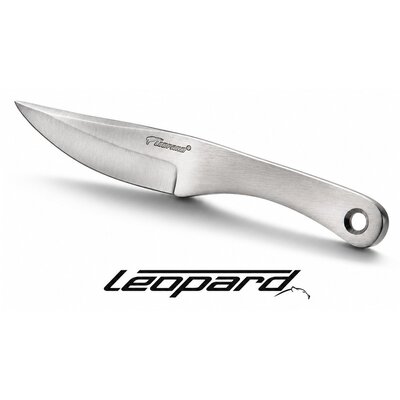 Couteau de lancer Léopard 16 cm acier inox avec logo gravé vue trois quarts