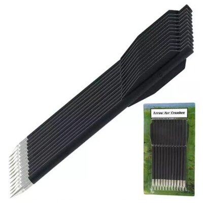 Lot de 12 flèches pour arbalète noires avec pointes métalliques et empennage robuste pour entraînement et tir de précision