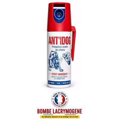 Lacrymogène anti-chien lacrymo spray gel poivre 50 ml fabriqué en France avec portée de 10 mètres