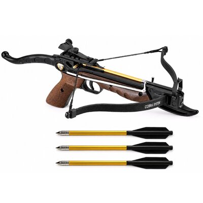 Arbalète pistolet Cobra 80 lbs poignée bois livrée avec 3 traits aluminium