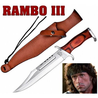couteau de survie rambo 3 lame bowie acier avec étui en cuir marron