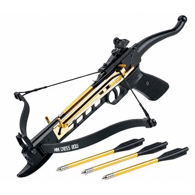 Arbalète pistolet 80 lbs noire et dorée avec 3 traits aluminium