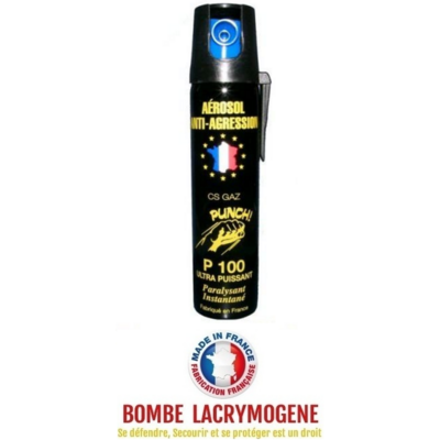 Bombe lacrymogène 75ml GAZ CS - aérosol spray lacrymo