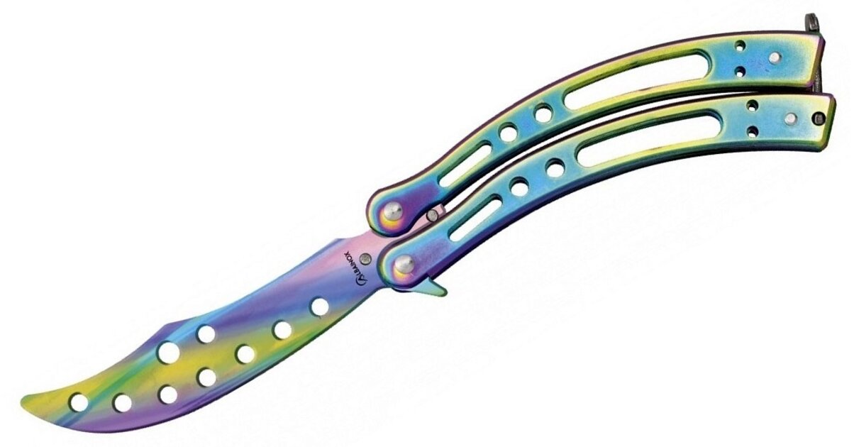 Couteau Papillon Arc-en-Ciel Entraînement – Lame Émoussée Non Coupante Pour Débutants Et Pratique – Flip Safe Et Fun, 22 Cm