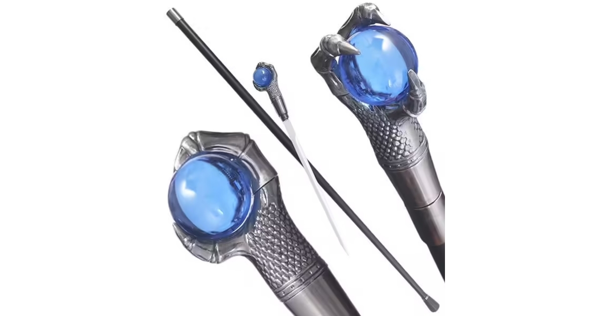 Canne De Marche Fantaisie Cristal Bleu - Style Gothique/sorcier