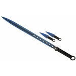 Katana ninja bleu 71cm et 2 kunaïs - épée full tang.