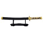Petit Katana Wakizashi 43cm doré socle bois