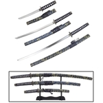 Lot 3 katanas design sabre japonais + socle Katana bleu