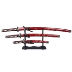 Lot 3 katanas dragon sabre japonais + socle Katana rouge2
