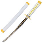 Katana Wakizashi compact blanc + socle bois