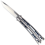 Couteau papillon balisong 23,5cm métal reflet bleu