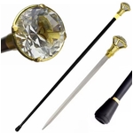 Canne épée bâton de marche 94cm doré diamant