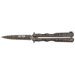 Couteau papillon balisong Acier Rainblack design lame 9,5 cm.
