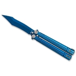 Couteau papillon balisong acier recouvert de titane bleu