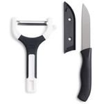 Lot inox couteau de cuisine et éplucheur noir