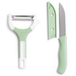 Lot inox couteau de table cuisine et éplucheur vert