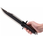 Poignard de survie RAMBO II officiel avec lame Bowie noire dentée et poignée ergonomique