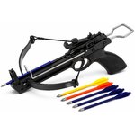 Pistolet arbalète 50 livres noir avec flèches de tir sur fond blanc vue de trois quarts pour le tir de loisir et la précision