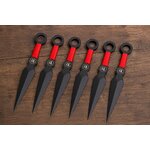 6 couteaux de lancer kunai Albainox en acier inoxydable noir avec poignée rouge