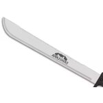 Machette de survie Amazonas avec lame dentée en acier inoxydable, poignée ergonomique noire et étui de transport robuste