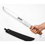 Machette Exploreur 55 cm tenue en main, grande lame full tang en acier inoxydable avec manche en bois et étui noir.
