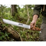 Machette Exploreur 55 cm utilisée en forêt pour le débroussaillage, grande lame outdoor en acier inoxydable avec manche en bois.