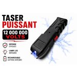 Taser shocker puissant 12 000 000 volts rechargeable avec lampe LED intégrée et décharge électrique de défense personnelle