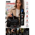 Femme transportant une bombe lacrymogène gel CS P100 75 ml dans un sac à main pour une protection personnelle au quotidien.