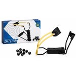 Lance-pierre compact avec boîte de présentation et 8 billes ABS noires.