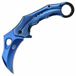Couteau pliant karambit SCK bleu lame acier inoxydable ouverte vue de profil