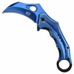 Karambit pliant SCK bleu manche métal antidérapant lame courbe en acier inoxydable