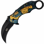 Couteau karambit pliant SCK design tigre lame noire acier inoxydable ouverte