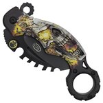 Couteau karambit pliant SCK motif squelette replié compact avec lame noire