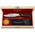 Coffret cadeau Laguiole Bougna avec couteau pliant manche bois, tire bouchon intégré, fusil affûtage, étui cuir et graisse entretien.