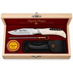 Coffret cadeau couteau Laguiole Bougna manche en os avec étui cuir, fusil d'affûtage et graisse d'entretien