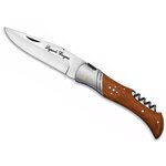 Couteau Laguiole pliant avec tire-bouchon intégré, lame inox et manche ergonomique en bois de teck