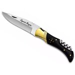 couteau laguiole pliant corne noire lame inox 10 cm tire-bouchon et finitions laiton