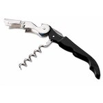 Tire-bouchon de serveur noir avec coupe-capsule, levier double articulation et mèche en acier inoxydable.