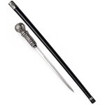 Canne épée de luxe noire avec lame en acier dissimulée et poignée argentée gravée