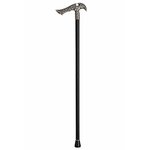 Canne épée noire 93 cm avec poignée décorative argentée et bâton de marche élégant