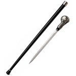 Canne épée squelette luxe 92 cm avec poignée tête de mort en acier inoxydable et lame intégrée de 34 cm.