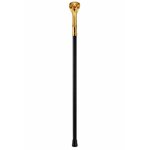 Canne Cobra dorée 95 cm de face avec poignée serpent dorée et bâton noir élégant sur fond blanc