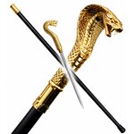 Canne épée Cobra dorée 95 cm avec lame en acier inoxydable et fourreau noir