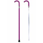 Canne épée femme luxe violette 96 cm présentée ouverte et fermée avec lame en acier inoxydable