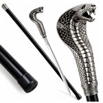 Canne épée cobra de collection avec fourreau noir, lame en acier et poignée serpent argentée