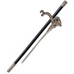 Canne épée dragon argentée avec épée en acier sortie du fourreau